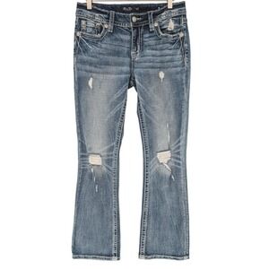 Miss Me Bootcut Jeans Womens 28 Blue Low Rise Distressed Embellished Wings Y2K